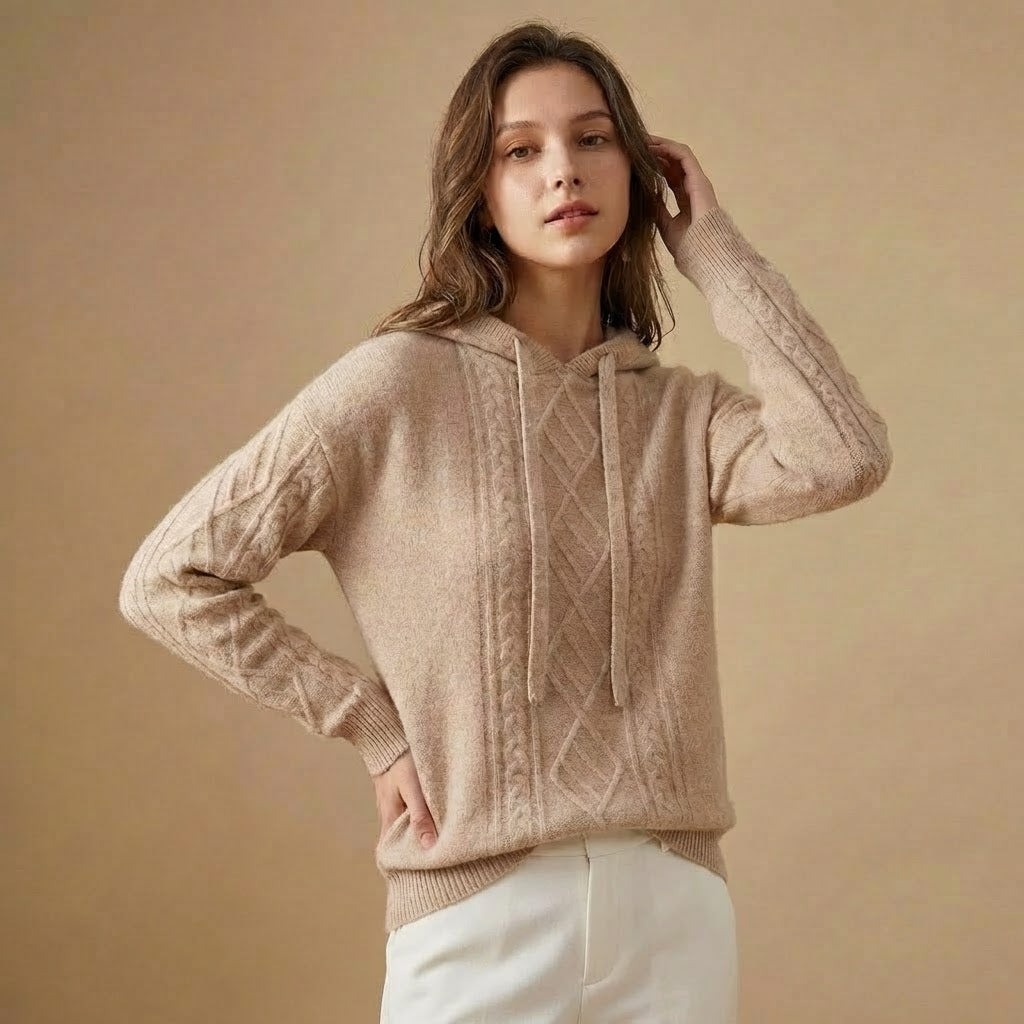 Hooded Pullover | Textured Knit | Cable-Knit Detail