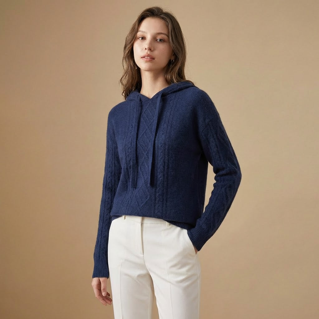 Hooded Pullover | Textured Knit | Cable-Knit Detail