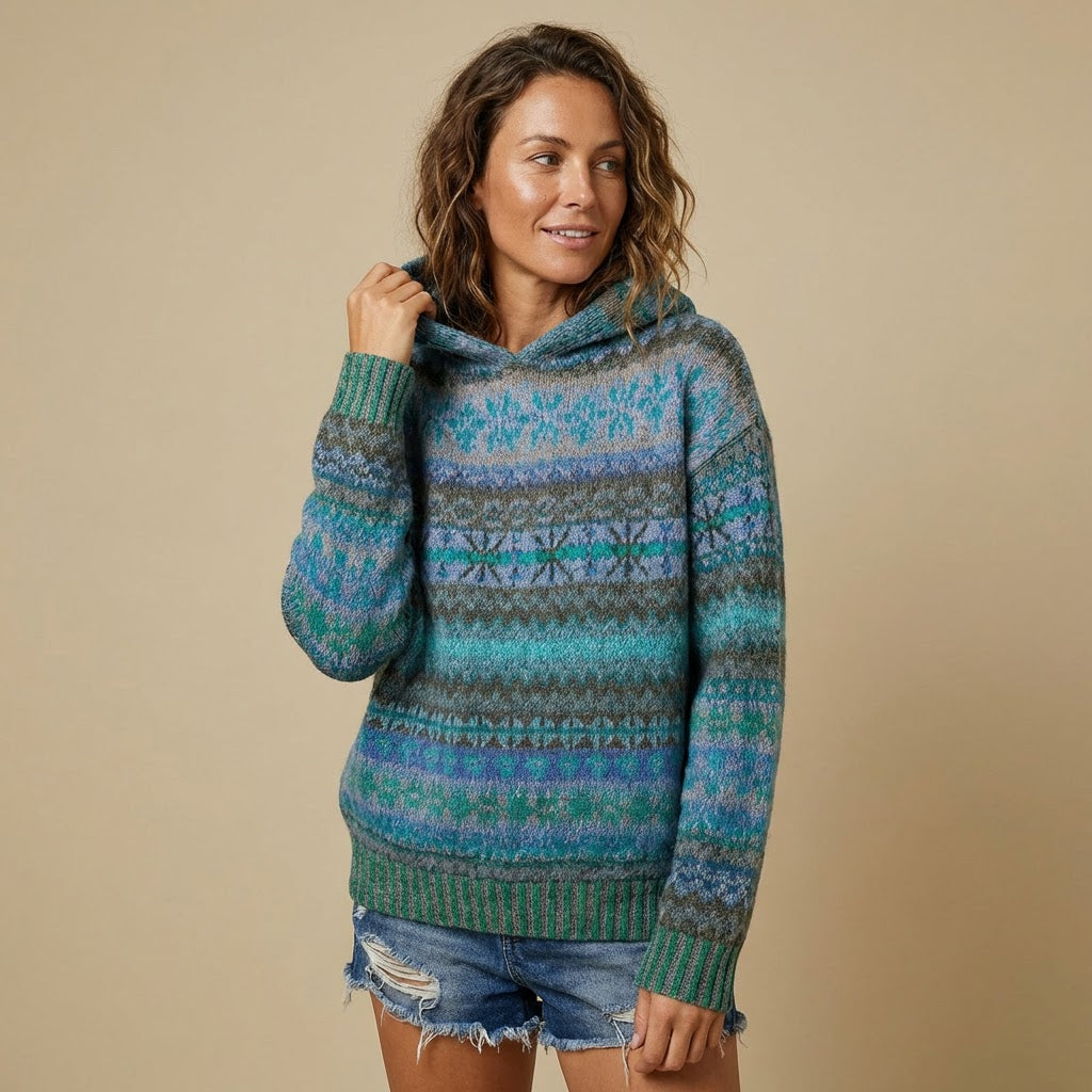 Hooded Knit Sweater | Textured Knit | Patterned Design