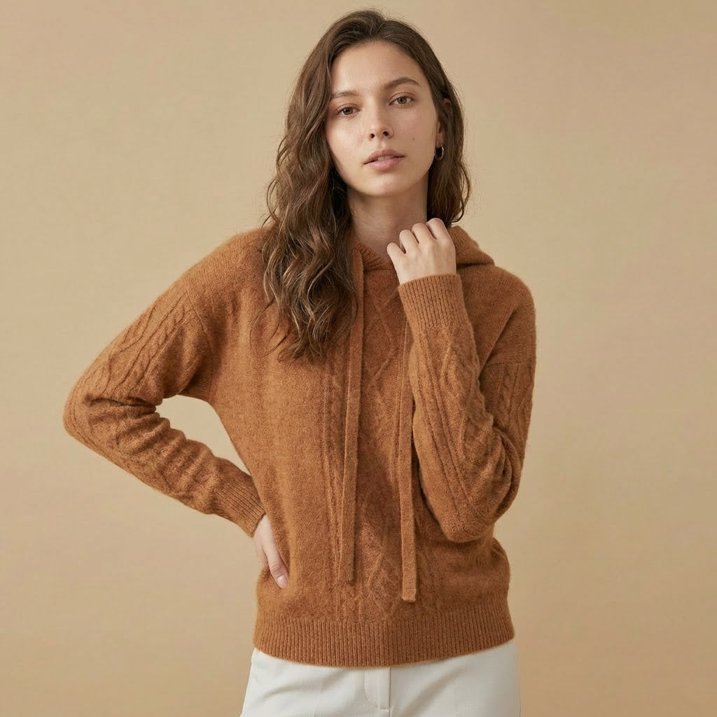 Hooded Pullover | Textured Knit | Cable-Knit Detail