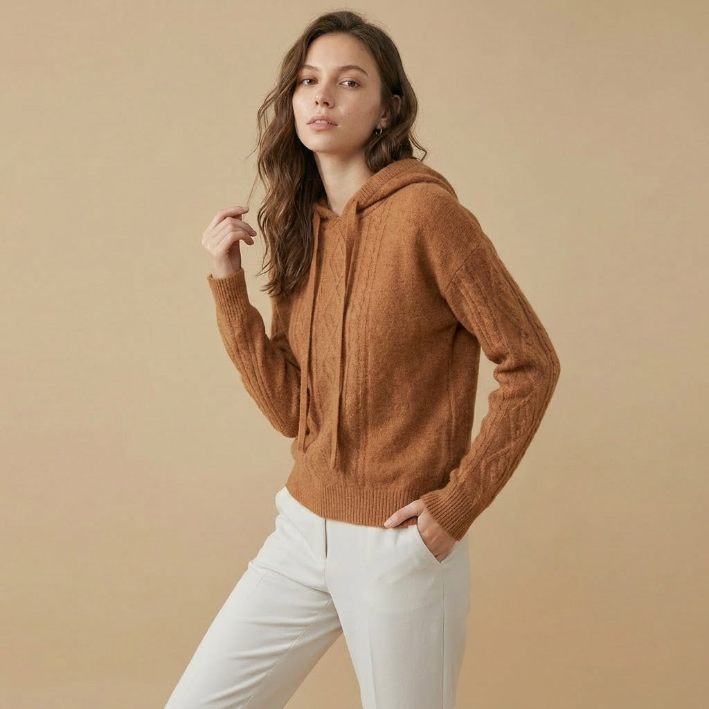 Hooded Pullover | Textured Knit | Cable-Knit Detail