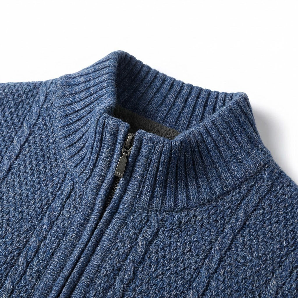 Zip-Front Knit Jacket | Textured Knit Construction | Ribbed Trim Detail