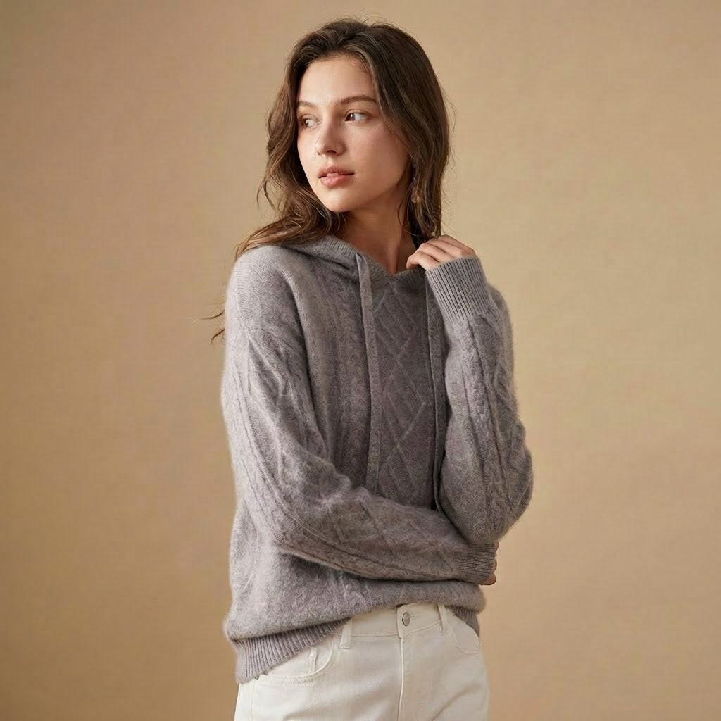 Hooded Pullover | Textured Knit | Cable-Knit Detail