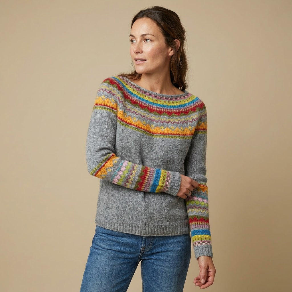 Knit Sweater | Textured Knit | Fair Isle Detail