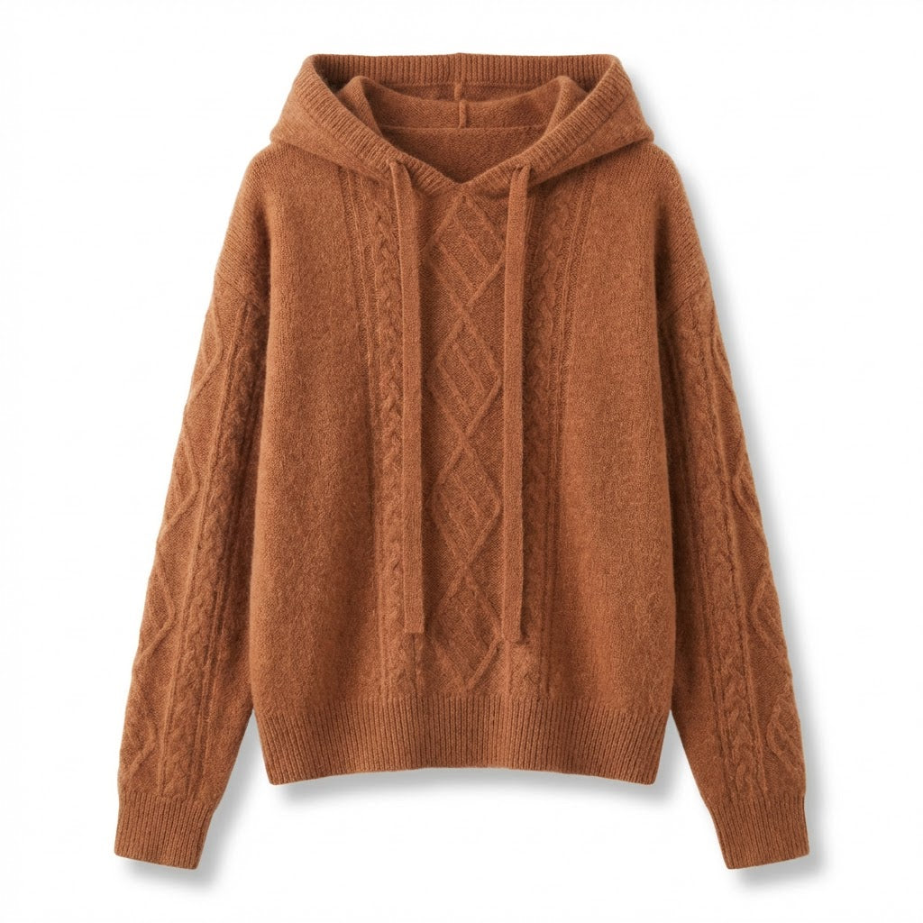 Hooded Pullover | Textured Knit | Cable-Knit Detail