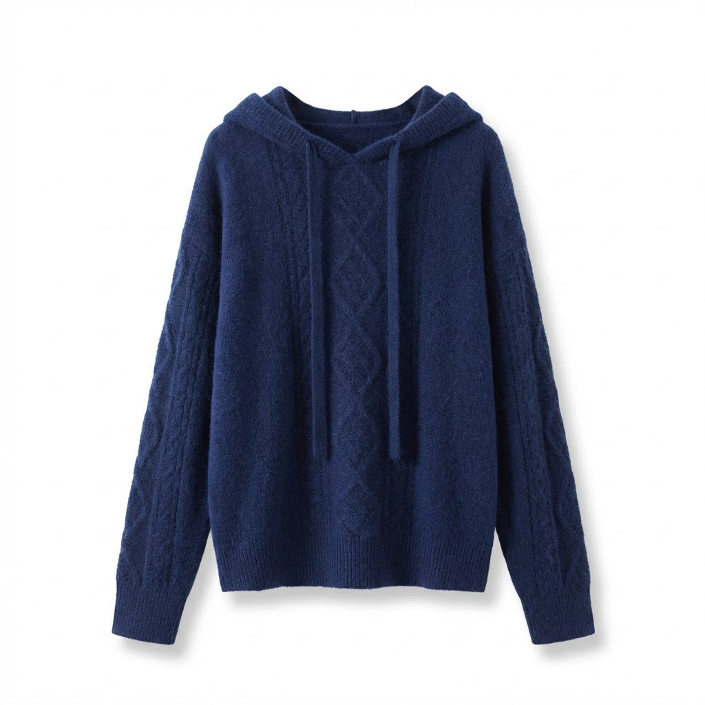Hooded Pullover | Textured Knit | Cable-Knit Detail