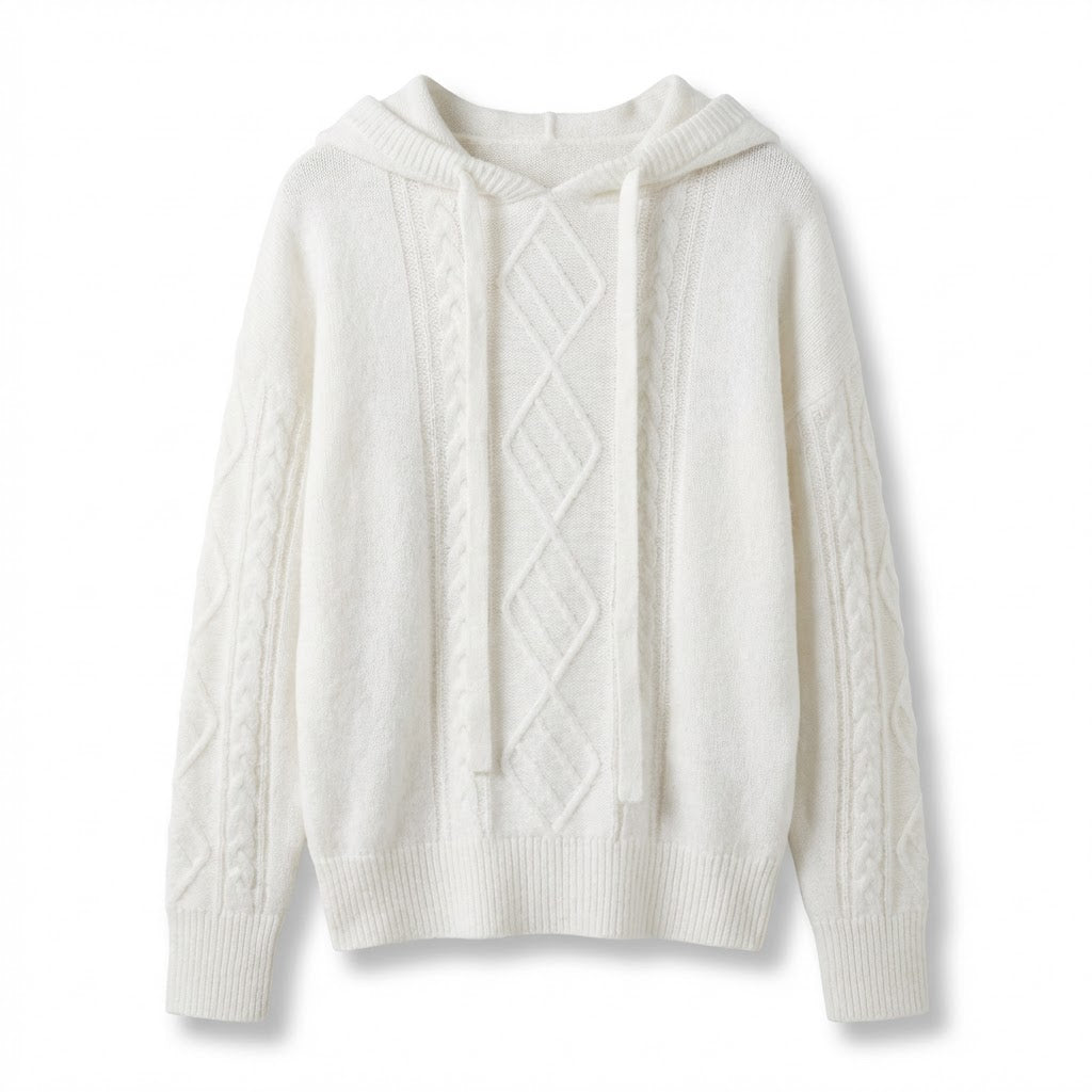 Hooded Pullover | Textured Knit | Cable-Knit Detail