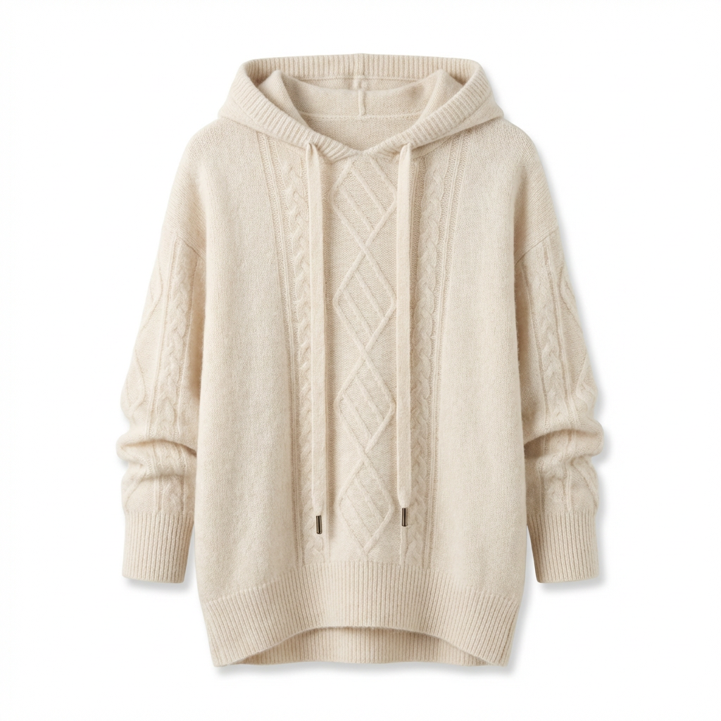 Hooded Pullover | Textured Knit | Cable-Knit Detail