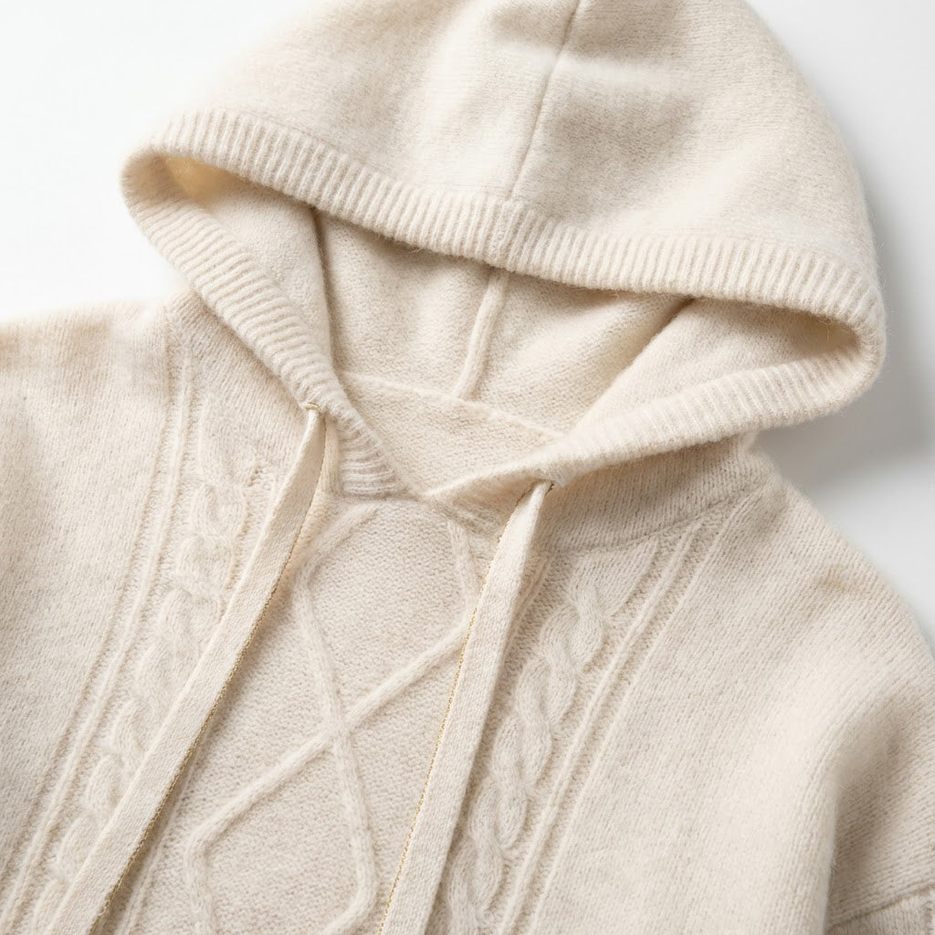 Hooded Pullover | Textured Knit | Cable-Knit Detail