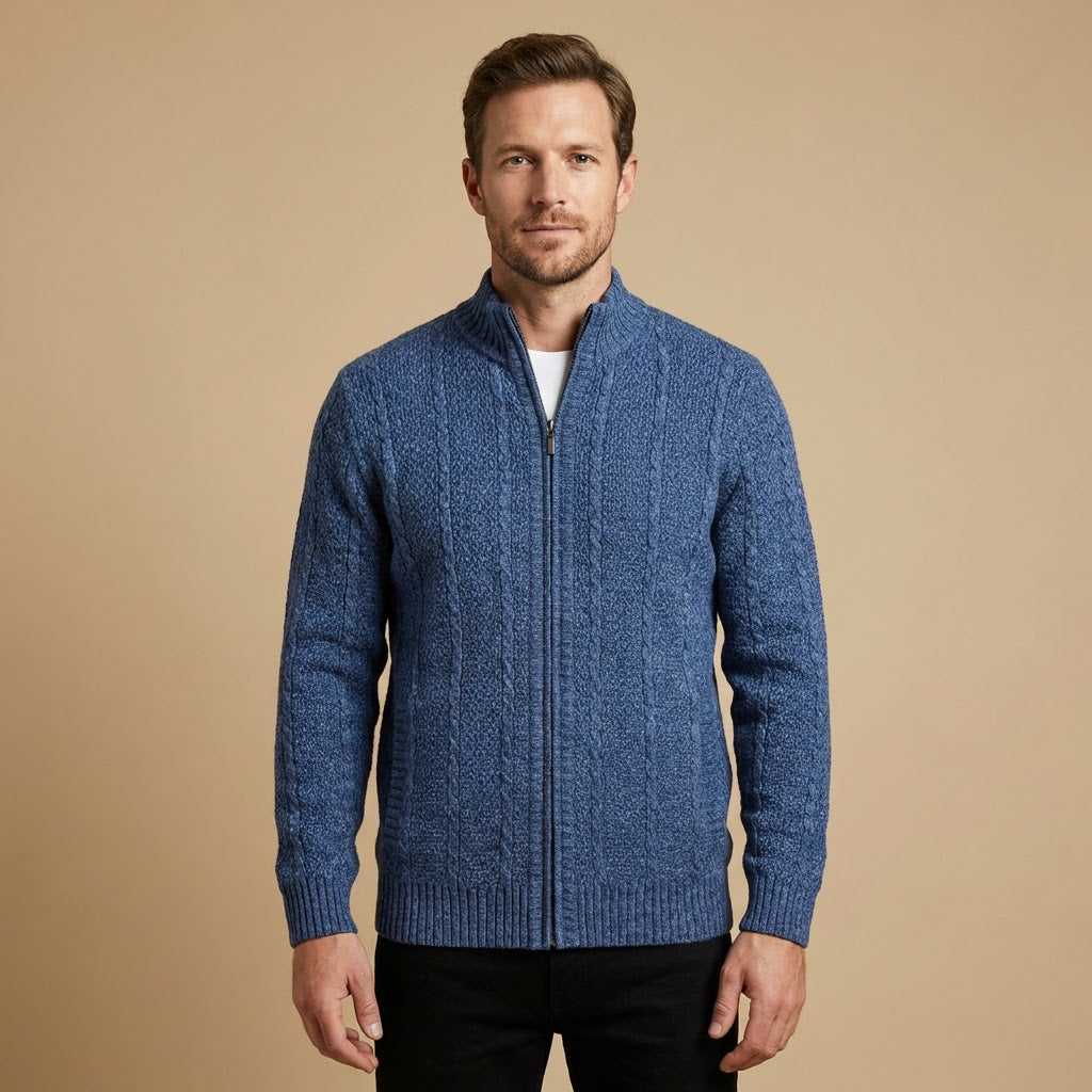 Zip-Front Knit Jacket | Textured Knit Construction | Ribbed Trim Detail