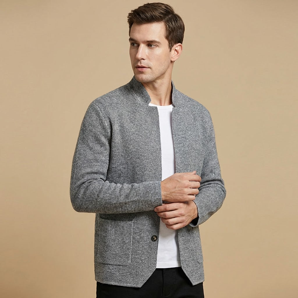 Button-Front Cardigan | Textured Knit Construction | Collarless Silhouette