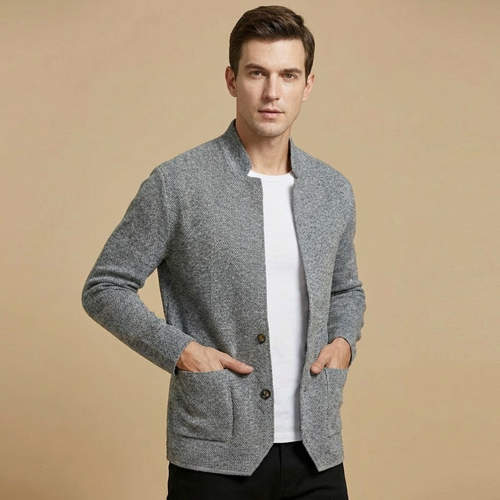 Button-Front Cardigan | Textured Knit Construction | Collarless Silhouette