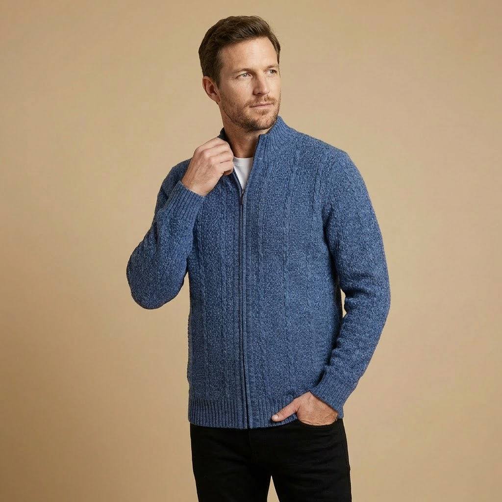 Zip-Front Knit Jacket | Textured Knit Construction | Ribbed Trim Detail