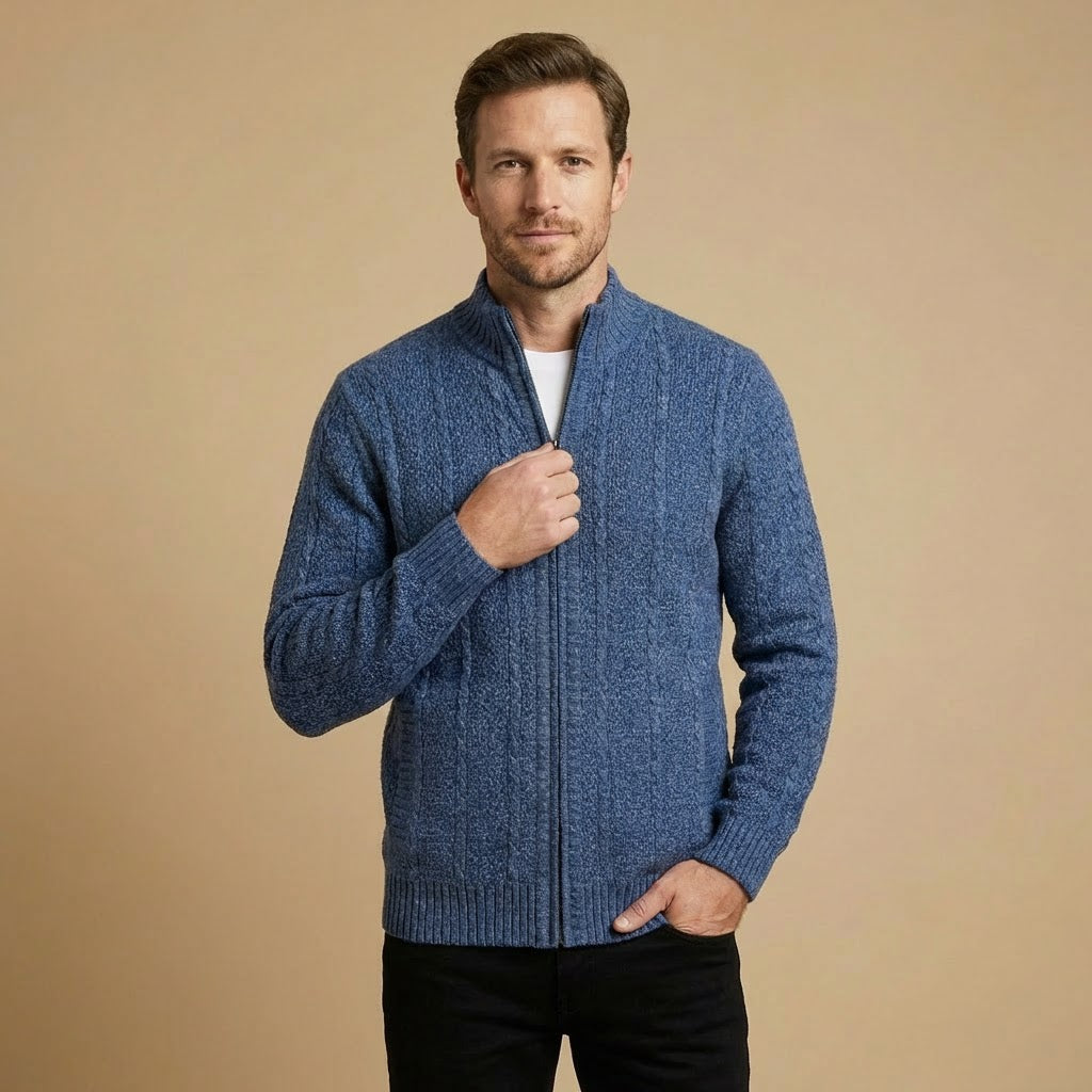 Zip-Front Knit Jacket | Textured Knit Construction | Ribbed Trim Detail