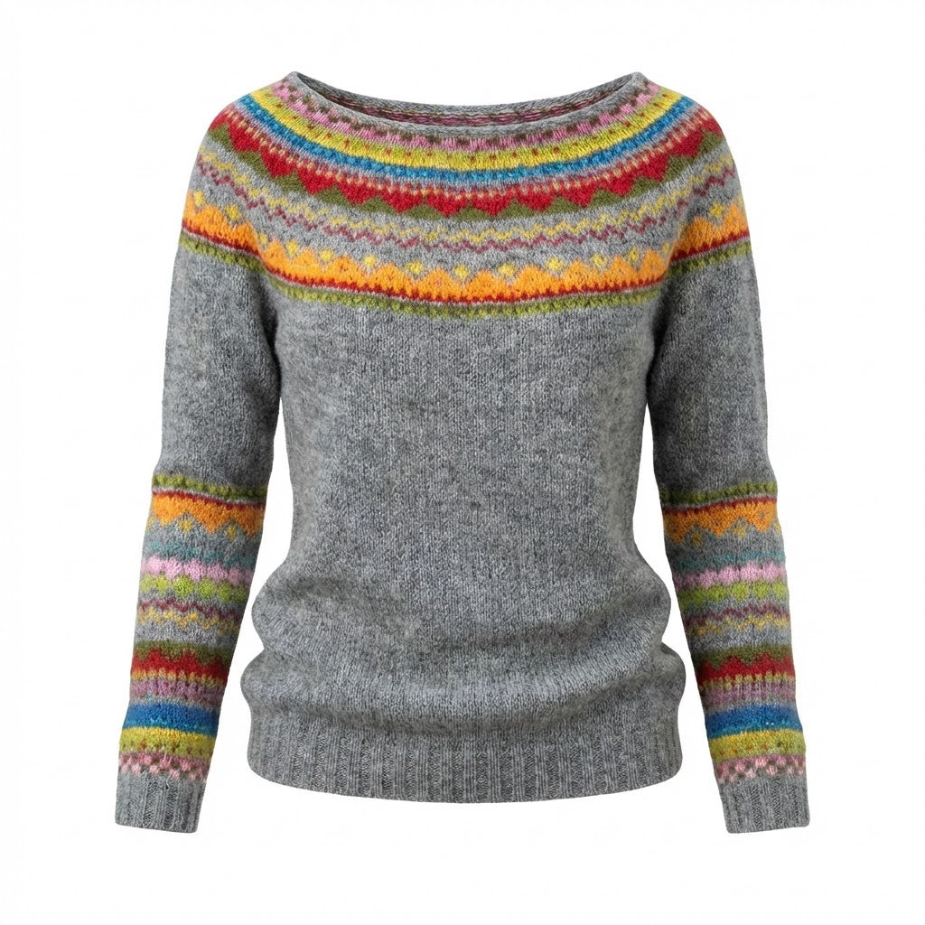 Knit Sweater | Textured Knit | Fair Isle Detail