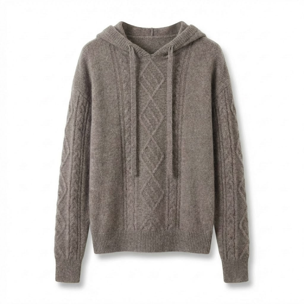 Hooded Pullover | Textured Knit | Cable-Knit Detail