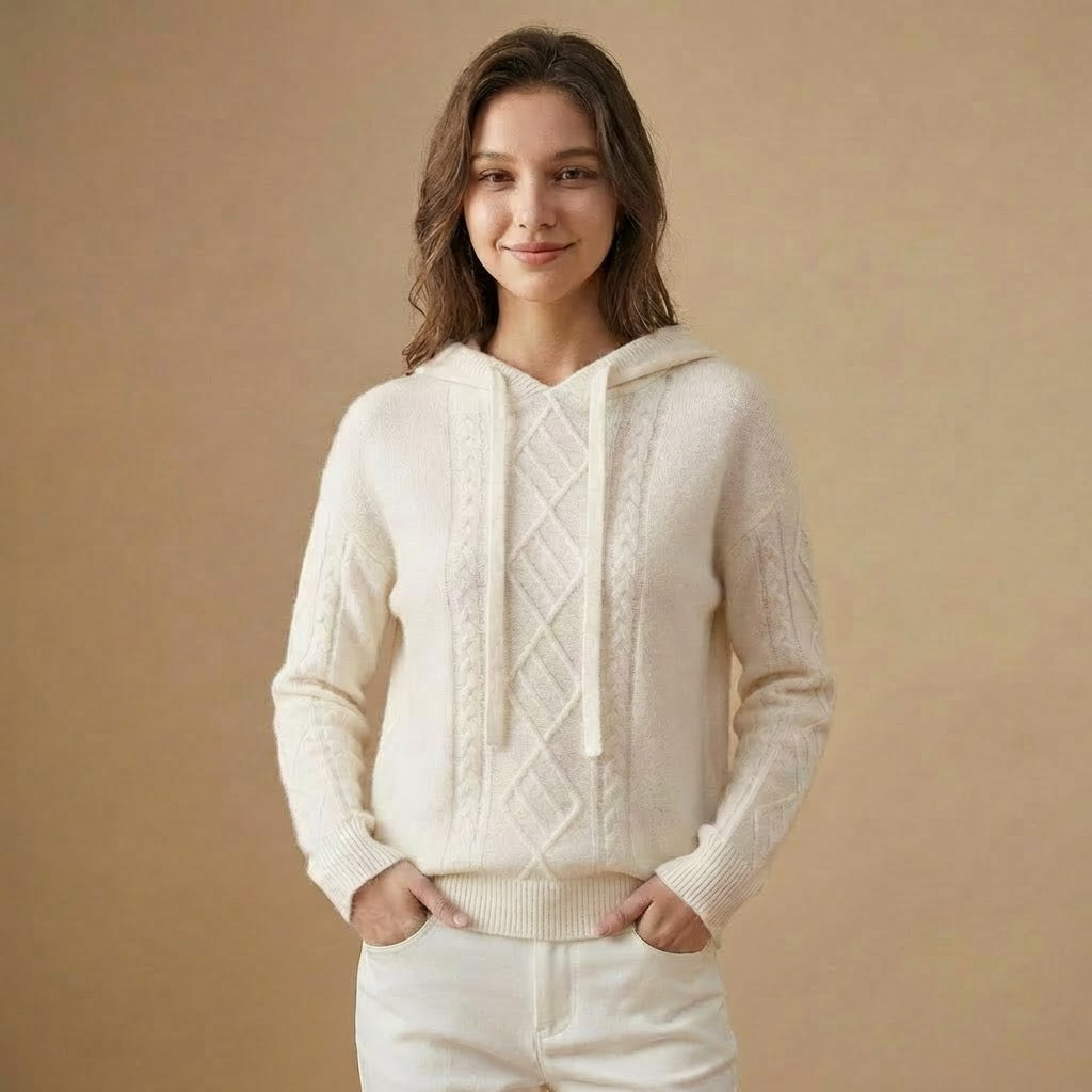 Hooded Pullover | Textured Knit | Cable-Knit Detail