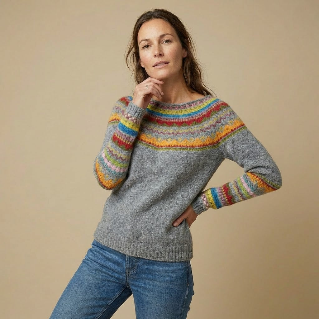 Knit Sweater | Textured Knit | Fair Isle Detail